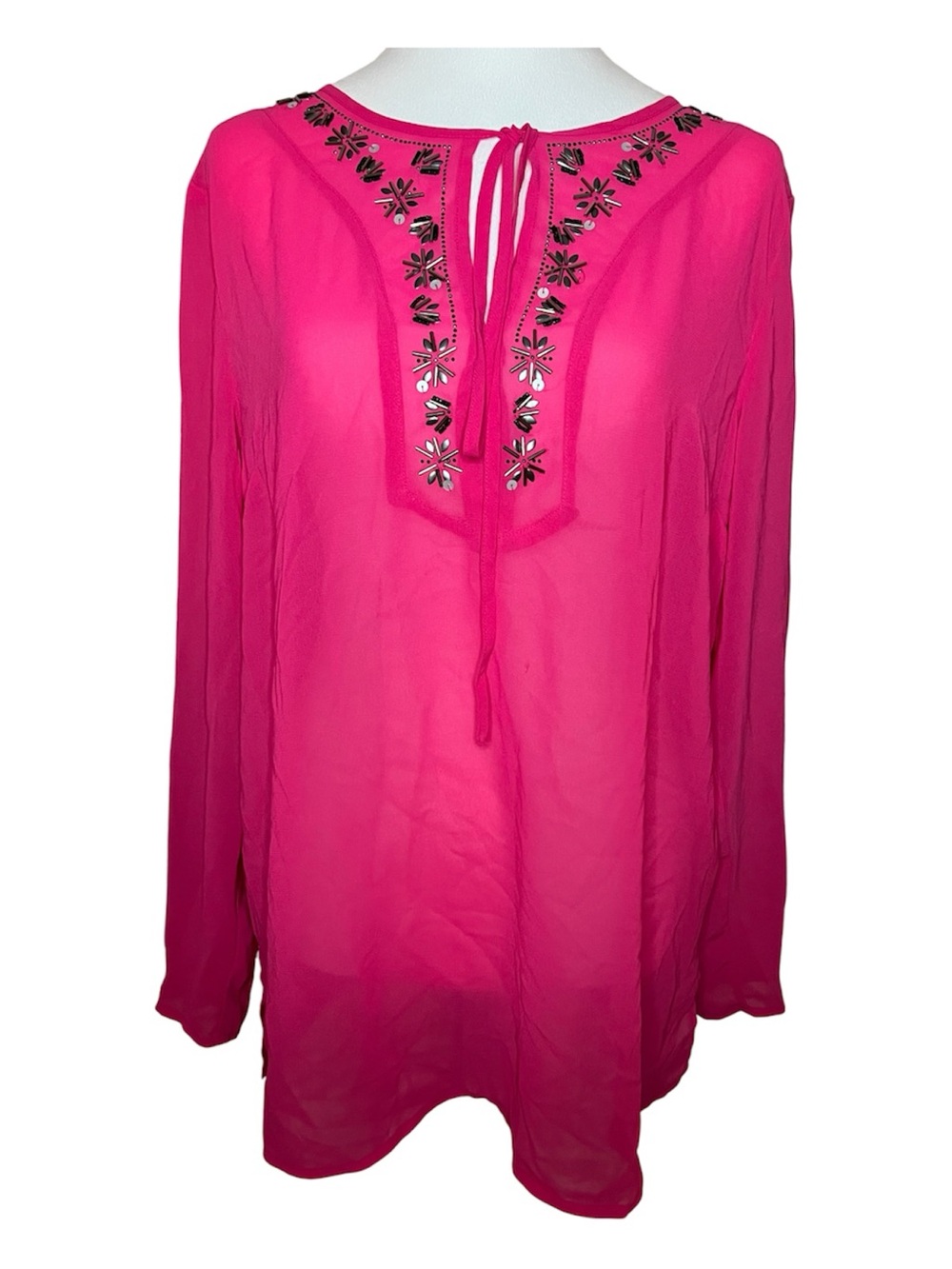 Nicole Hot Pink Embellished Swim Coverup Tunic